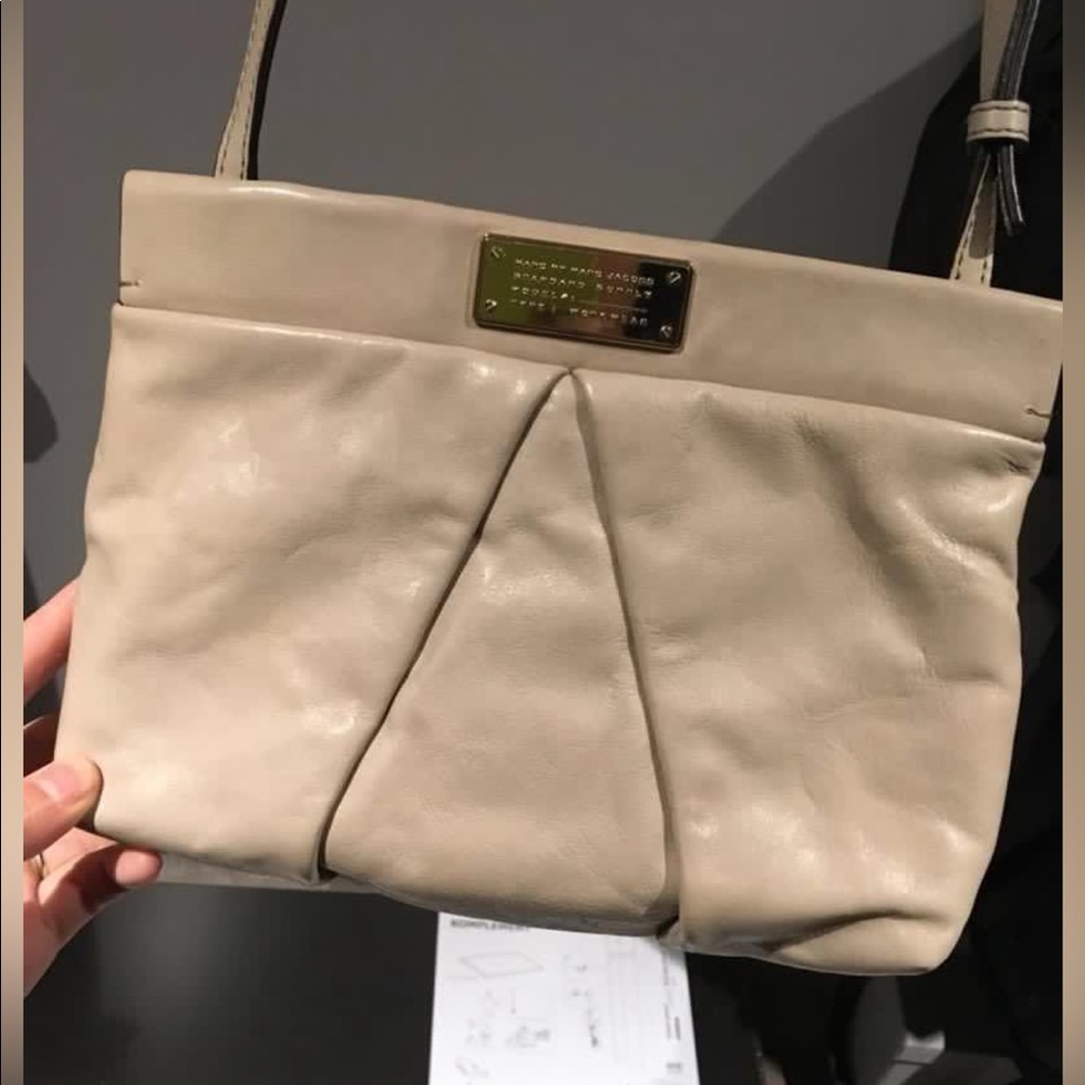 Marc Jacob small leather messenger side bag taupe colour